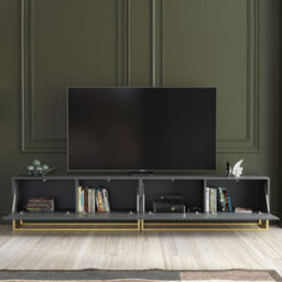 Tv Unit Ripple Duo 200Cm - Dark Grey With Fluted Doors - thumbnail 2