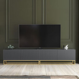 Tv Unit Ripple Duo 200Cm - Dark Grey With Fluted Doors