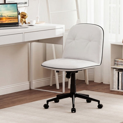 Costway Armless Home Office Desk Chair Pu Leather Swivel Task Computer Chair-White - image 1