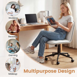 Costway Armless Home Office Desk Chair Pu Leather Swivel Task Computer Chair-White - thumbnail 9
