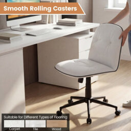 Costway Armless Home Office Desk Chair Pu Leather Swivel Task Computer Chair-White - thumbnail 8