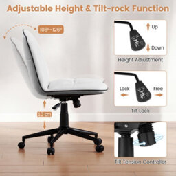 Costway Armless Home Office Desk Chair Pu Leather Swivel Task Computer Chair-White - thumbnail 7