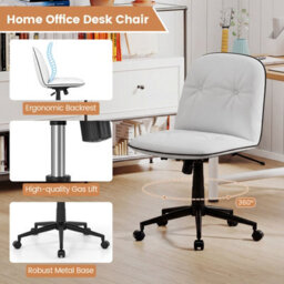 Costway Armless Home Office Desk Chair Pu Leather Swivel Task Computer Chair-White - thumbnail 5