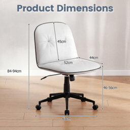 Costway Armless Home Office Desk Chair Pu Leather Swivel Task Computer Chair-White - thumbnail 4