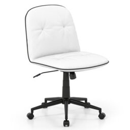 Costway Armless Home Office Desk Chair Pu Leather Swivel Task Computer Chair-White - thumbnail 3