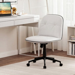 Costway Armless Home Office Desk Chair Pu Leather Swivel Task Computer Chair-White