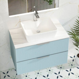 Royal Bathrooms Evora 800mm Powder Blue Fluted Wall Hung Vanity Unit 2 Drawer With Carrara White Undrilled Worktop - thumbnail 5