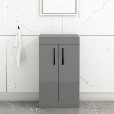 Royal Bathrooms Turin 500mm Indigo Grey Gloss Floor Standing Worktop Vanity Unit - 2 Doors With Matt Black Handle - image 1