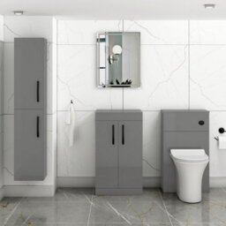 Royal Bathrooms Turin 500mm Indigo Grey Gloss Floor Standing Worktop Vanity Unit - 2 Doors With Matt Black Handle - thumbnail 2