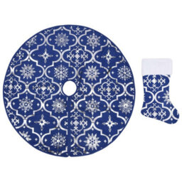 Berkfield Luxury Christmas Tree Skirt With Sock Blue 150 Cm Fabric - thumbnail 2