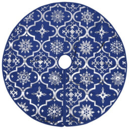Berkfield Luxury Christmas Tree Skirt With Sock Blue 150 Cm Fabric - thumbnail 3