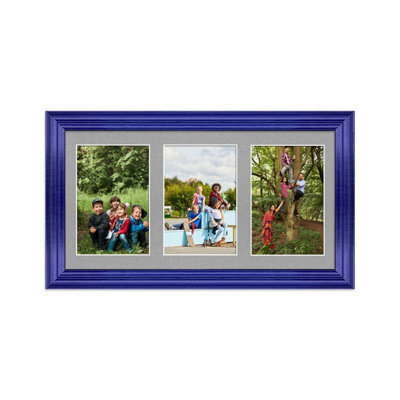 AK Frames 40X20Cm Purple Classic Multi Photo Frame With Silver Mount - Holds 3 Apertures (3X) 6X4 Photos - image 1
