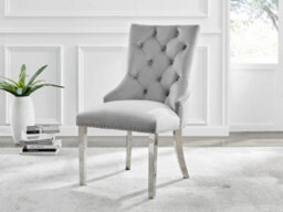 Furniturebox Set Of 2 - Belgravia Premium Knockerback Dining Chairs - Grey Velvet Chrome Leg Dining Chairs - Kitchen Dining Room Chairs