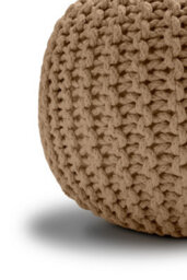 Knitted Pouffe Chunky Round Footstool Ottoman 100% Cotton Handmade Tan - thumbnail 4