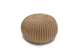 Knitted Pouffe Chunky Round Footstool Ottoman 100% Cotton Handmade Tan - thumbnail 1