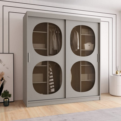Arte Bahrain Ii Cashmere Sliding Door Wardrobe 180Cm - Smoked Glass, Calm Storage - image 1