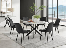 Furniturebox Uk Novara White Marble Black Leg 120Cm Round Dining Table & 6 Black Pesaro Black Leg Chairs - thumbnail 1
