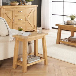The Furniture Market Marbury Oak Trestle Sofa Side Lamp Table - thumbnail 2