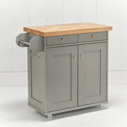 LPD Portland Grey & Oak Kitchen Island - Stylish Storage With Solid Wood Worktop - thumbnail 2