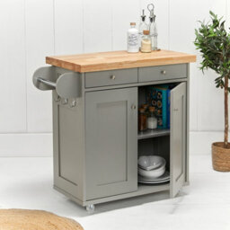 LPD Portland Grey & Oak Kitchen Island - Stylish Storage With Solid Wood Worktop