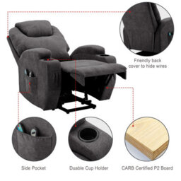 Btm Electric Riser Recliner Chair 80X95X105Cm, Lift Chair With Heat & Massage, 2 Cup Holders, Side Pockets & Remote, Grey - thumbnail 9