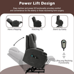Btm Electric Riser Recliner Chair 80X95X105Cm, Lift Chair With Heat & Massage, 2 Cup Holders, Side Pockets & Remote, Grey - thumbnail 8