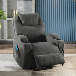 Btm Electric Riser Recliner Chair 80X95X105Cm, Lift Chair With Heat & Massage, 2 Cup Holders, Side Pockets & Remote, Grey