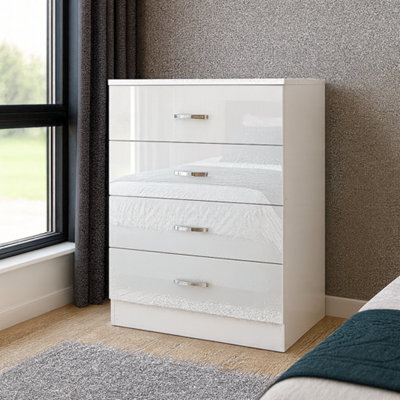 Harmin High Gloss 4 Drawer Chest - Height 68.5 Cm X Width 60 Cm X Depth 40 Cm (White On Matt White) - image 1