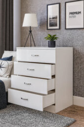 Harmin High Gloss 4 Drawer Chest - Height 68.5 Cm X Width 60 Cm X Depth 40 Cm (White On Matt White) - thumbnail 4