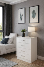 Harmin High Gloss 4 Drawer Chest - Height 68.5 Cm X Width 60 Cm X Depth 40 Cm (White On Matt White) - thumbnail 3