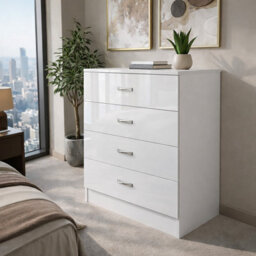 Harmin High Gloss 4 Drawer Chest - Height 68.5 Cm X Width 60 Cm X Depth 40 Cm (White On Matt White) - thumbnail 5