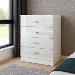 Harmin High Gloss 4 Drawer Chest - Height 68.5 Cm X Width 60 Cm X Depth 40 Cm (White On Matt White) - thumbnail 1