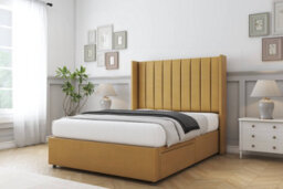 "Sloomy Falcon Mustard Plush Divan Bed With Mattress No Drawers With 54"" Wingback Headboard 4'6 Double" - thumbnail 2