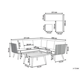 Beliani Garden Corner Sofa With Table 5 Seater Alcamo Left Hand Acacia Wood Light Beige - thumbnail 3