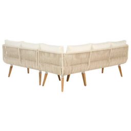 Beliani Garden Corner Sofa With Table 5 Seater Alcamo Left Hand Acacia Wood Light Beige - thumbnail 5