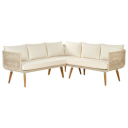 Beliani Garden Corner Sofa With Table 5 Seater Alcamo Left Hand Acacia Wood Light Beige - thumbnail 4