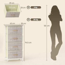 Homcom Fabric Chest Of Drawers, 4 Drawer Dresser For Bedroom, Natural Wood - thumbnail 3
