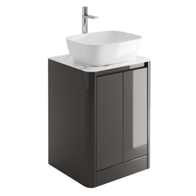 Plum&clay Mayfair Gloss Dark Grey Freestanding Bathroom Vanity Unit With White Marble Countertop (W)550mm (H)745mm - image 1