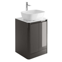 Plum&clay Mayfair Gloss Dark Grey Freestanding Bathroom Vanity Unit With White Marble Countertop (W)550mm (H)745mm