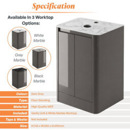 Plum&clay Mayfair Gloss Dark Grey Freestanding Bathroom Vanity Unit With White Marble Countertop (W)550mm (H)745mm - thumbnail 5