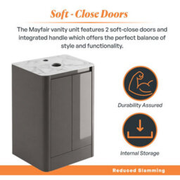 Plum&clay Mayfair Gloss Dark Grey Freestanding Bathroom Vanity Unit With White Marble Countertop (W)550mm (H)745mm - thumbnail 4