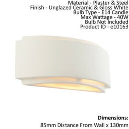 Wall Light Unglazed Ceramic & Gloss White 40W E14 Dimmable Living Room - thumbnail 2