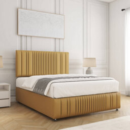 Bsspoke Rosie Divan Bed Mustard Plush Velvet 24Inch Headboard & Footboard No Mattress No Drawers In Small Double King 4Ft6 6Ft - thumbnail 3