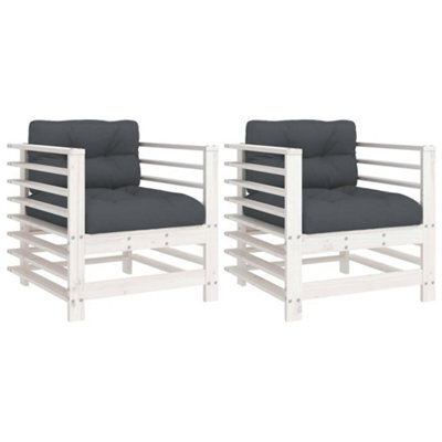 Berkfield Rustic Garden Chairs With Cushions 2 Pcs White Solid Wood Pine
