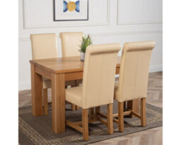 That's Furniture Dakota 127 X 82 Cm Chunky Oak Small Dining Table And 4 Chairs Dining Set With Washington Ivory Leather Chairs - thumbnail 3