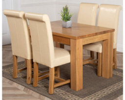 That's Furniture Dakota 127 X 82 Cm Chunky Oak Small Dining Table And 4 Chairs Dining Set With Washington Ivory Leather Chairs - thumbnail 1