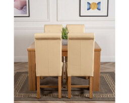 That's Furniture Dakota 127 X 82 Cm Chunky Oak Small Dining Table And 4 Chairs Dining Set With Washington Ivory Leather Chairs - thumbnail 2