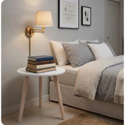 Modern White Round Side Table Wooden Legs Bedside Sofa End Accent Lamp Table - thumbnail 4