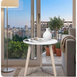Modern White Round Side Table Wooden Legs Bedside Sofa End Accent Lamp Table - thumbnail 3