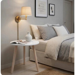 Modern White Round Side Table Wooden Legs Bedside Sofa End Accent Lamp Table - thumbnail 2